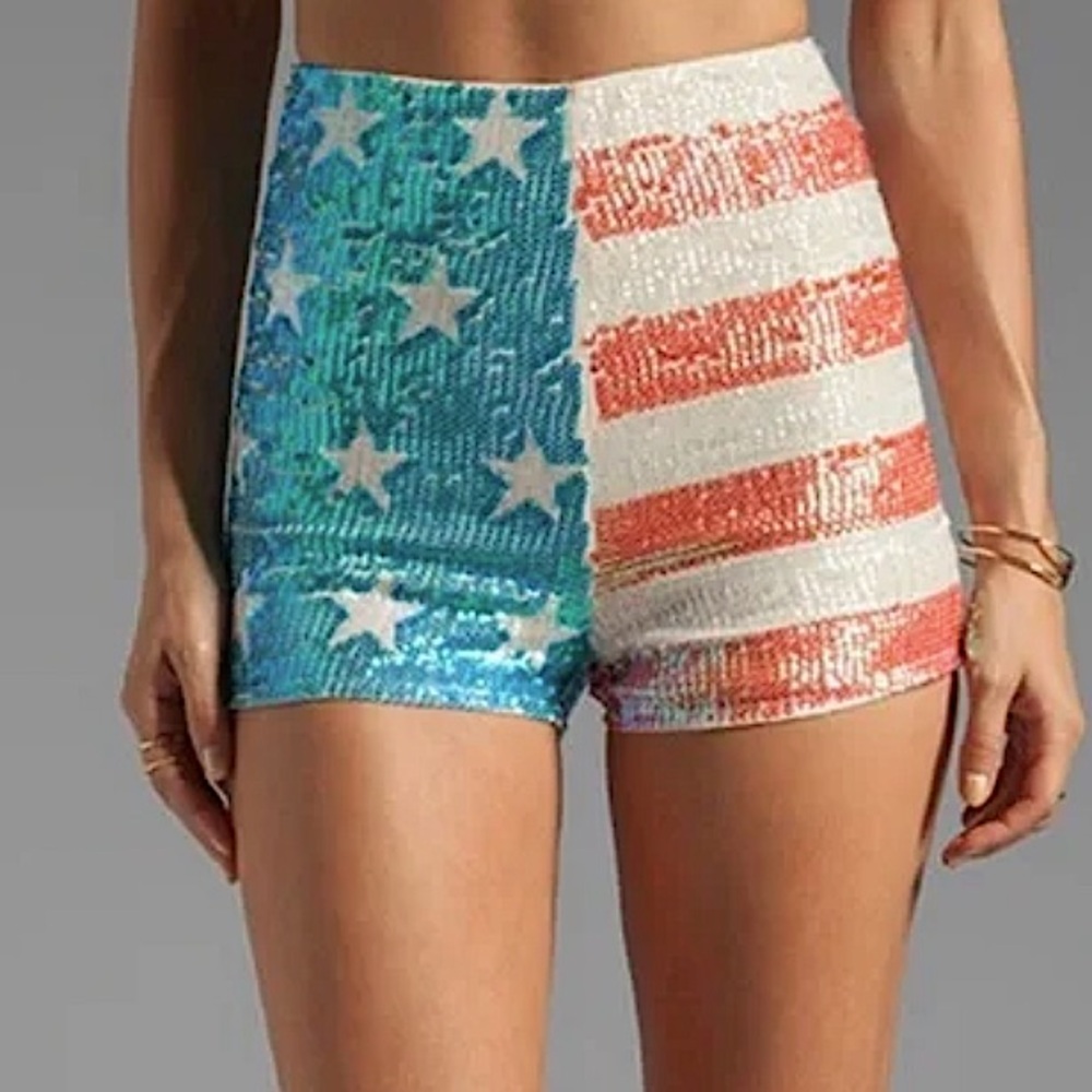 WildFox White Label American Glitter Sequin Flag shorts - Picture 3 of 8